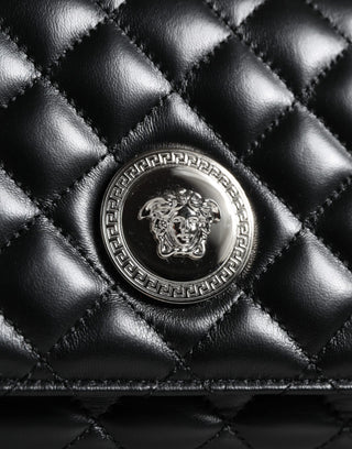 Versace Black Quilted Lambskin Leather Crossbody Shoulder Bag - Ginchy