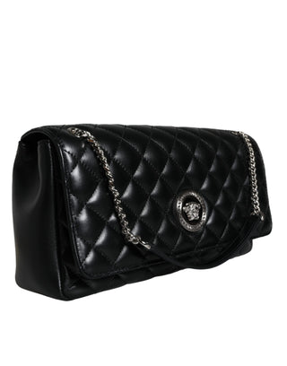 Versace Black Quilted Lambskin Leather Crossbody Shoulder Bag - Ginchy