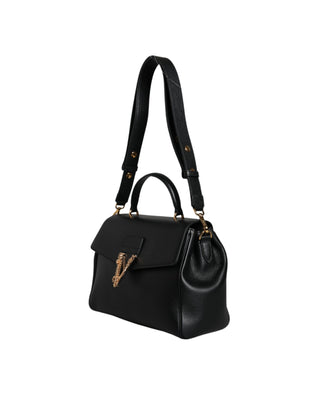 Versace Black Top Handle Grainy Calfskin Leather Crossbody Bag - Ginchy