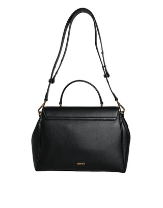 Versace Black Top Handle Grainy Calfskin Leather Crossbody Bag - Ginchy