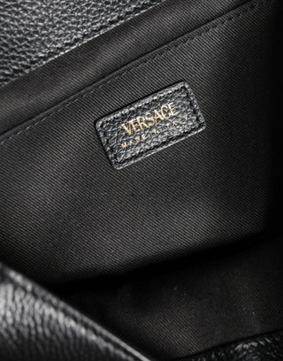 Versace Black Top Handle Grainy Calfskin Leather Crossbody Bag - Ginchy