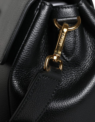 Versace Black Top Handle Grainy Calfskin Leather Crossbody Bag - Ginchy