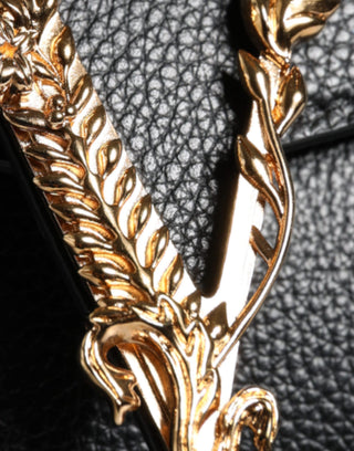 Versace Black Top Handle Grainy Calfskin Leather Crossbody Bag - Ginchy