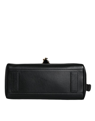 Versace Black Top Handle Grainy Calfskin Leather Crossbody Bag - Ginchy