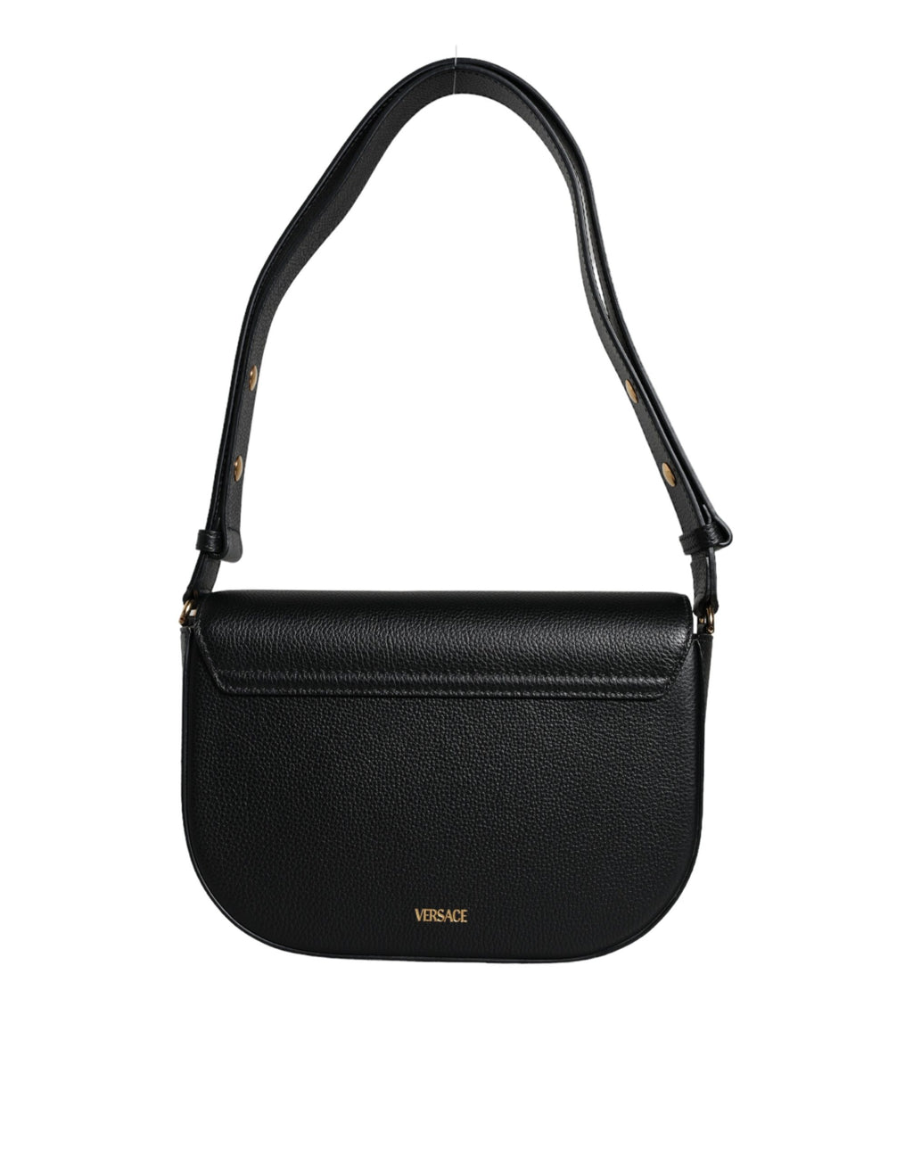 Versace Black Grainy Calf Leather Logo Crossbody Shoulder Bag - Ginchy