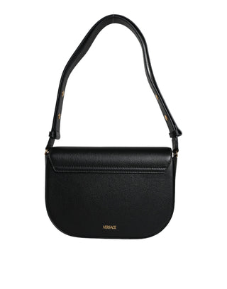 Versace Black Grainy Calf Leather Logo Crossbody Shoulder Bag - Ginchy