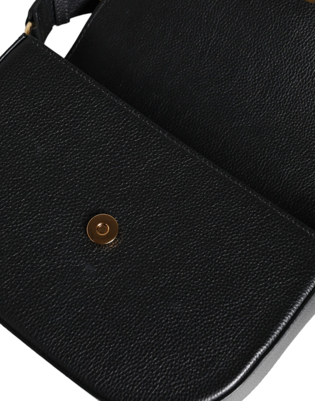 Versace Black Grainy Calf Leather Logo Crossbody Shoulder Bag - Ginchy