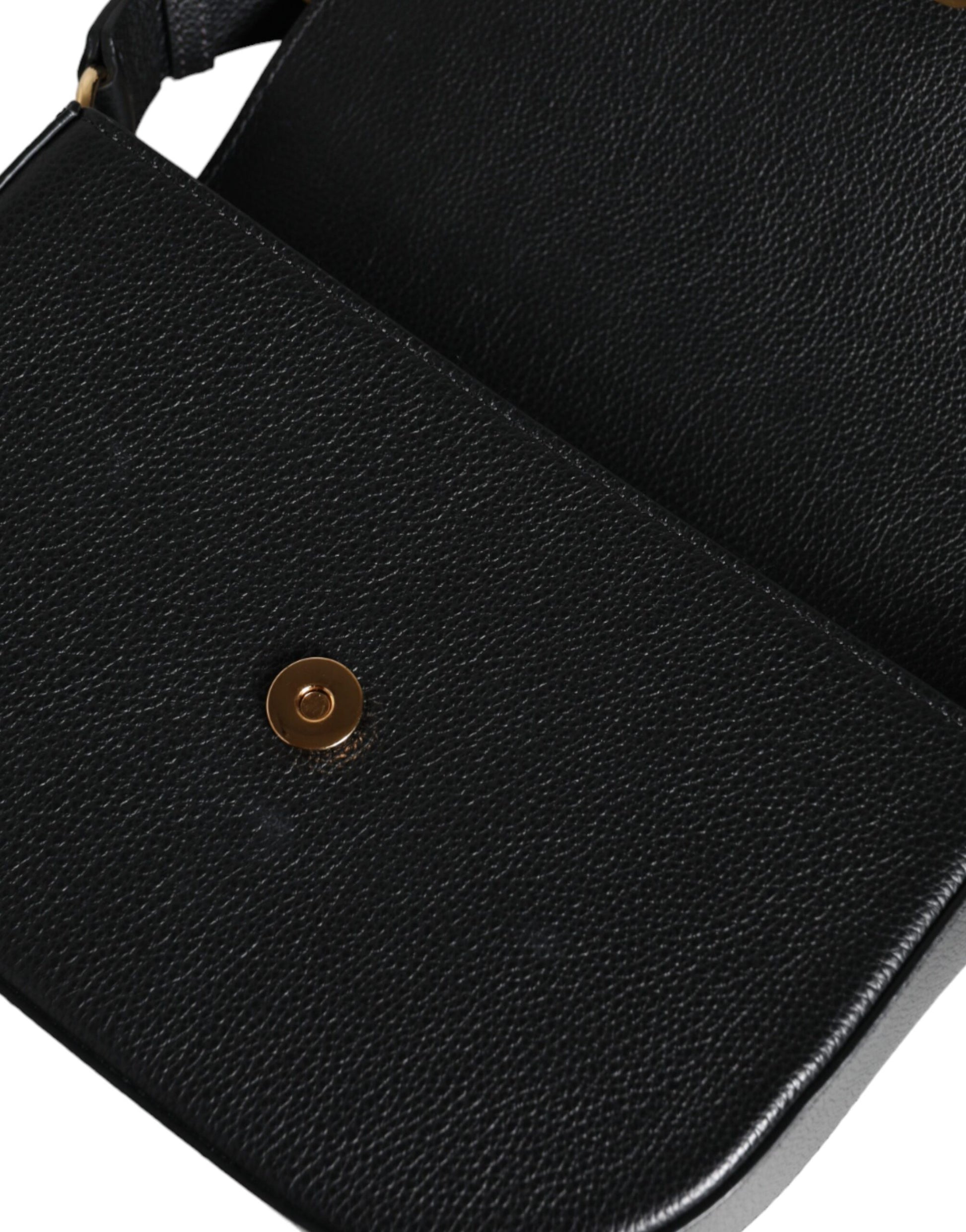 Versace Black Grainy Calf Leather Logo Crossbody Shoulder Bag - Ginchy
