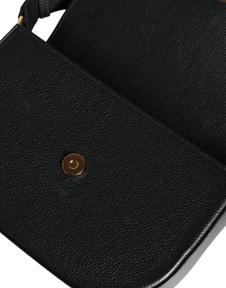 Versace Black Grainy Calf Leather Logo Crossbody Shoulder Bag - Ginchy