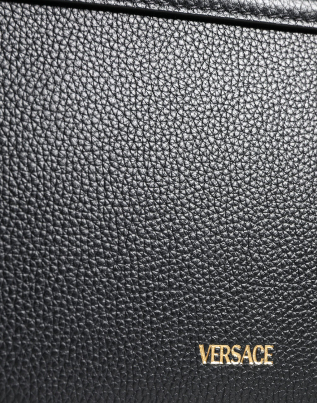 Versace Black Grainy Calf Leather Logo Crossbody Shoulder Bag - Ginchy
