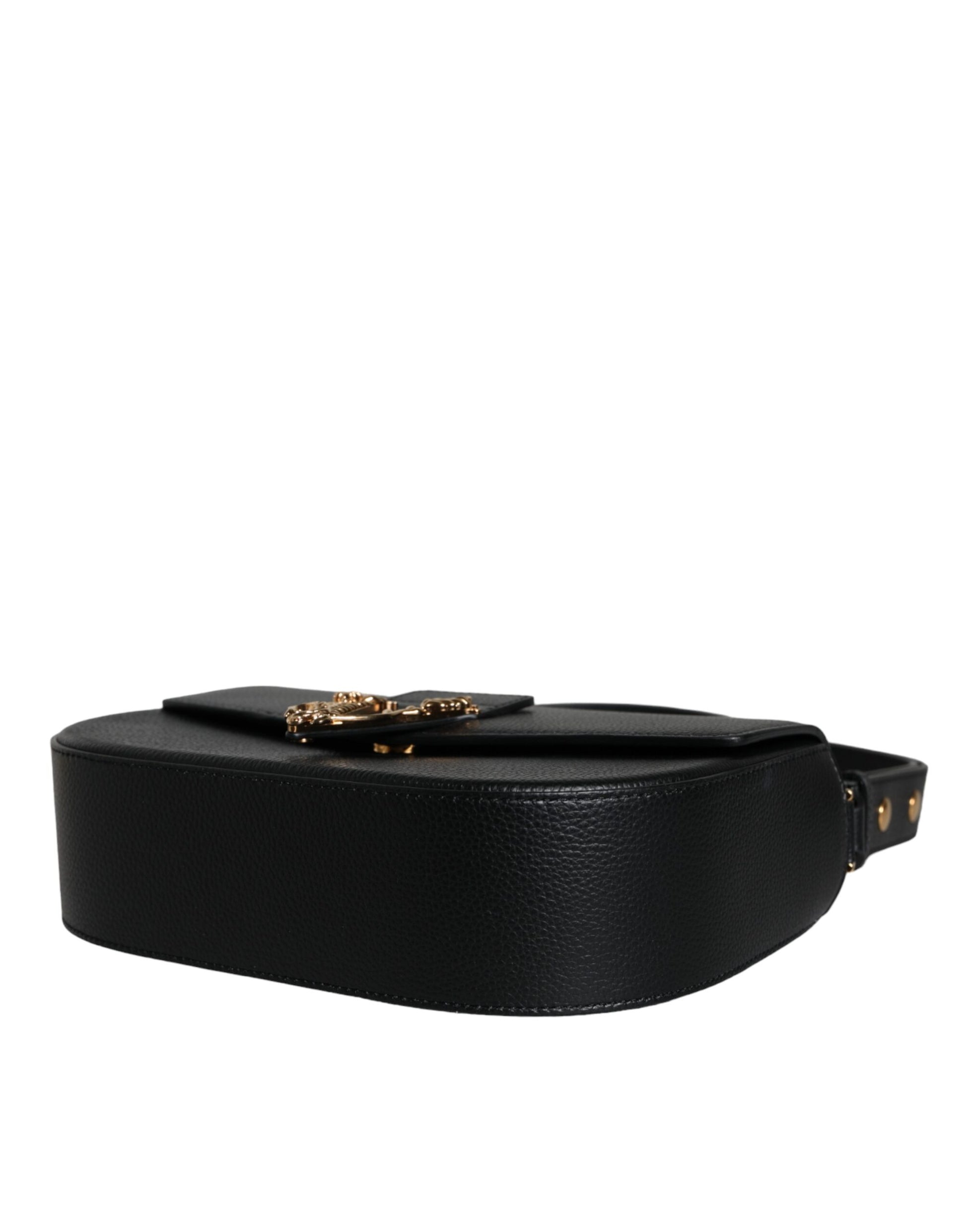 Versace Black Grainy Calf Leather Logo Crossbody Shoulder Bag - Ginchy