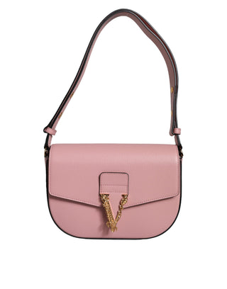 Versace Pink Grainy Calf Leather Logo Crossbody Shoulder Bag - Ginchy