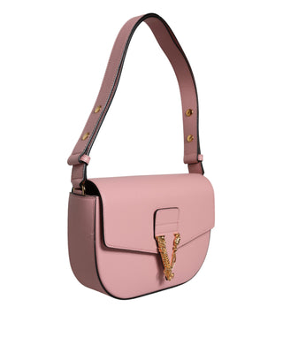 Versace Pink Grainy Calf Leather Logo Crossbody Shoulder Bag - Ginchy