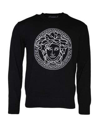Versace Black Medusa Embroidery Crew Neck Pullover Sweater - Ginchy
