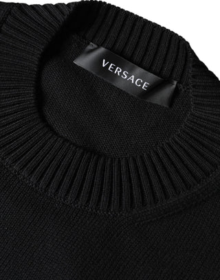 Versace Black Medusa Embroidery Crew Neck Pullover Sweater - Ginchy