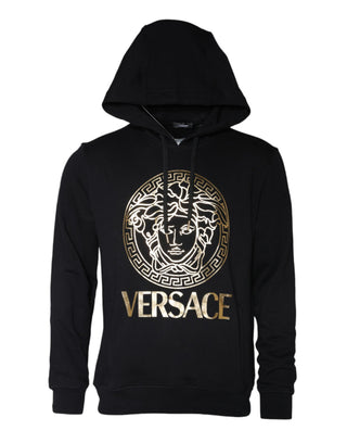 Versace Black Medusa Print Cotton HoodiePullover Sweatshirt Sweater - Ginchy