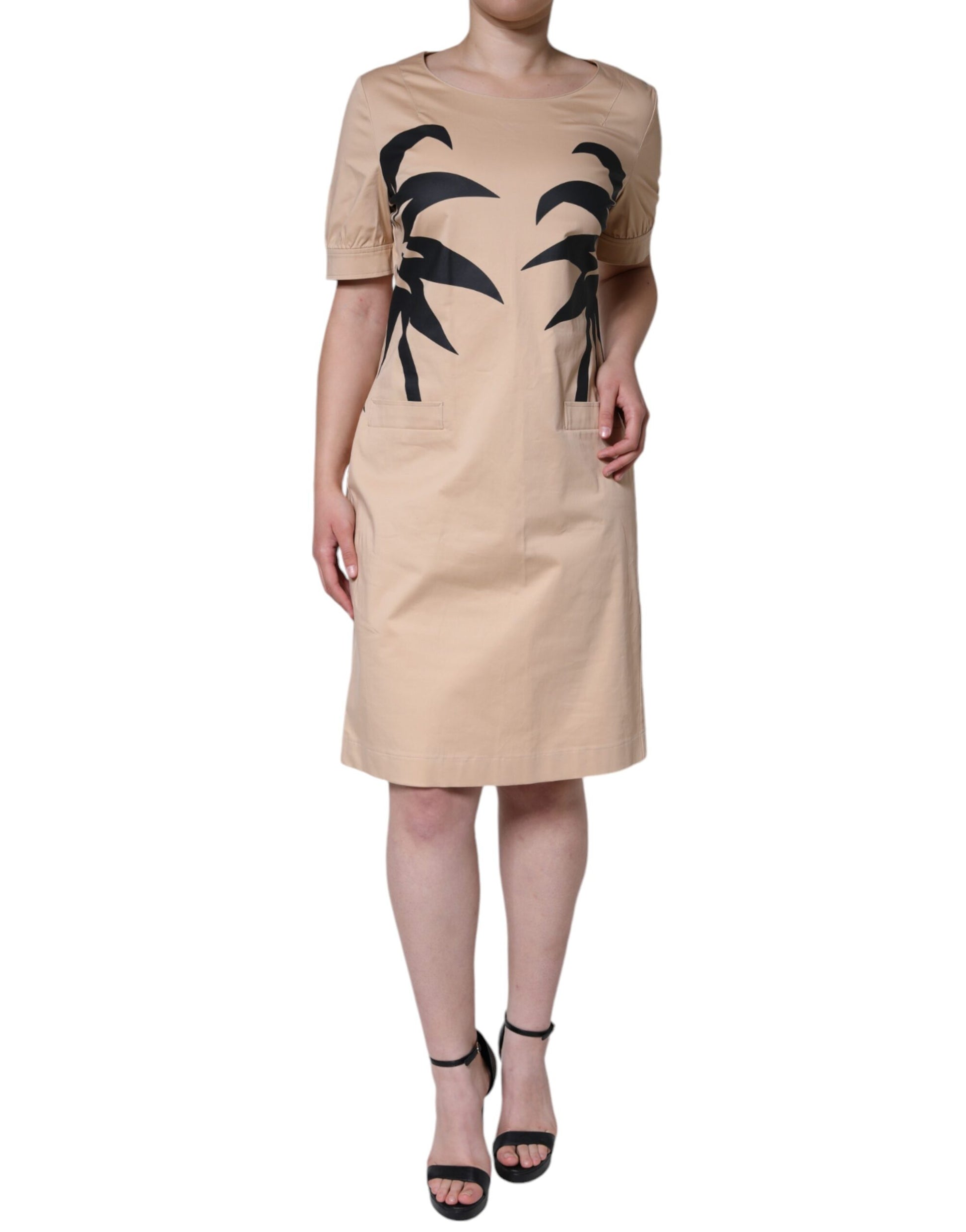 Moschino Beige Cotton Short Sleeve Knee Length Dress - Ginchy