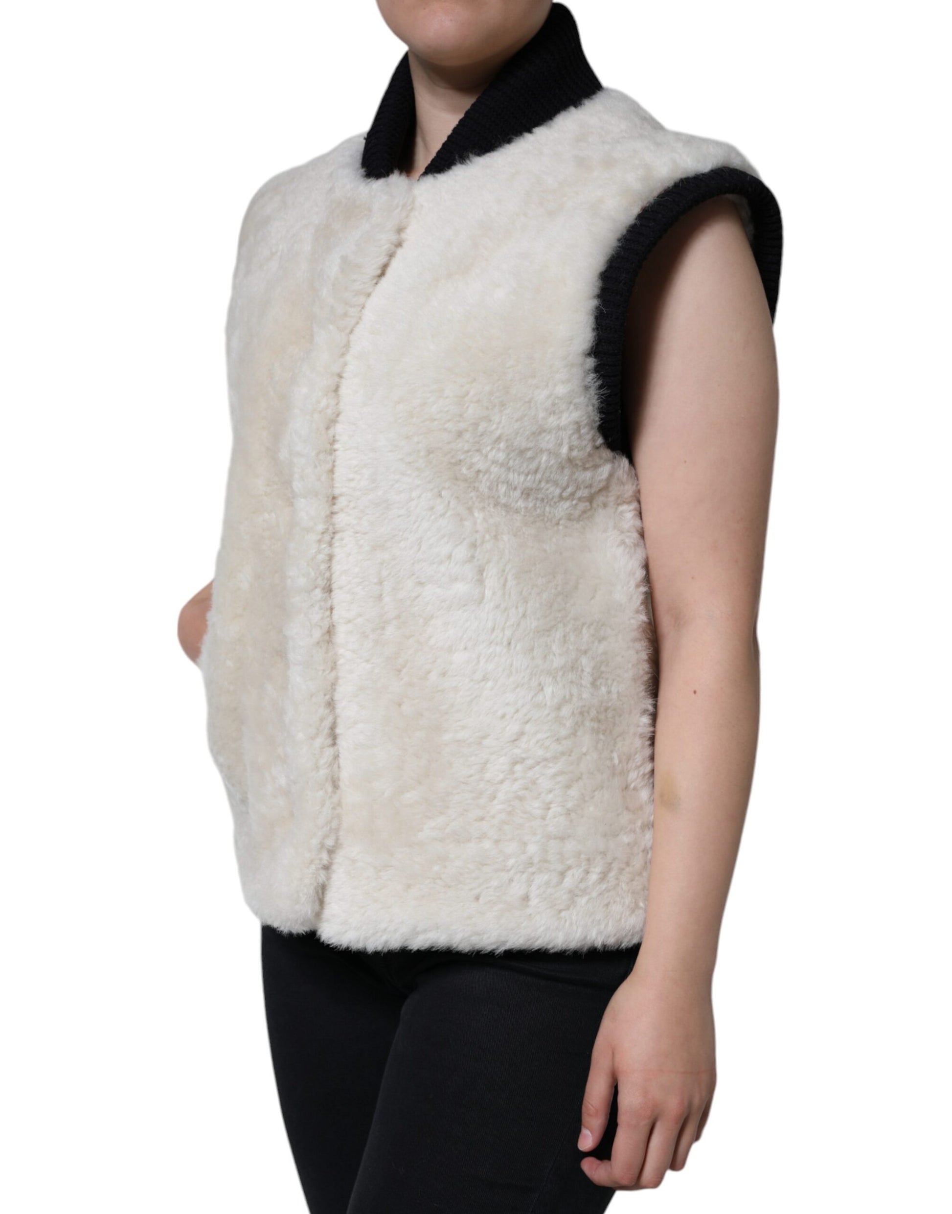 Burberry White WARRENFORD Shearling Leather Vest Coat Jacket - Ginchy