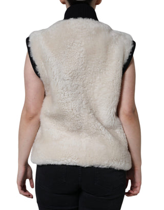 Burberry White WARRENFORD Shearling Leather Vest Coat Jacket - Ginchy