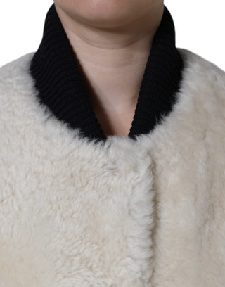 Burberry White WARRENFORD Shearling Leather Vest Coat Jacket - Ginchy