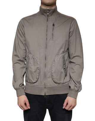 Armani Jeans Brown Cotton Full Zip Bomber Logo Jacket - Ginchy