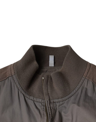 Armani Jeans Brown Cotton Full Zip Bomber Logo Jacket - Ginchy
