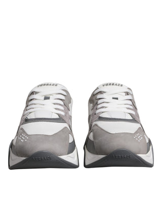 Versace Grey Leather Neoprene Chunky Low Top Squalo Sneakers Shoes - Ginchy