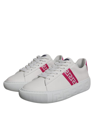 Versace White Pink Greca Print Platform Low Top Sneakers Shoes - Ginchy