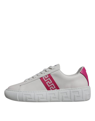 Versace White Pink Greca Print Platform Low Top Sneakers Shoes - Ginchy