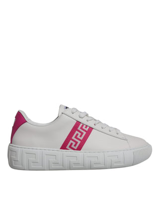 Versace White Pink Greca Print Platform Low Top Sneakers Shoes - Ginchy
