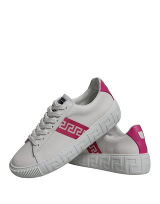 Versace White Pink Greca Print Platform Low Top Sneakers Shoes - Ginchy