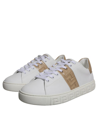 Versace White Brown Greca Print TPU Low Top Men Sneakers Shoes - Ginchy
