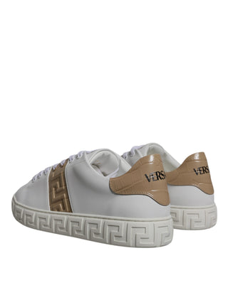 Versace White Brown Greca Print TPU Low Top Men Sneakers Shoes - Ginchy