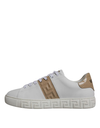 Versace White Brown Greca Print TPU Low Top Men Sneakers Shoes - Ginchy