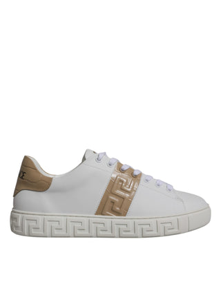 Versace White Brown Greca Print TPU Low Top Men Sneakers Shoes - Ginchy