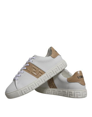 Versace White Brown Greca Print TPU Low Top Men Sneakers Shoes - Ginchy