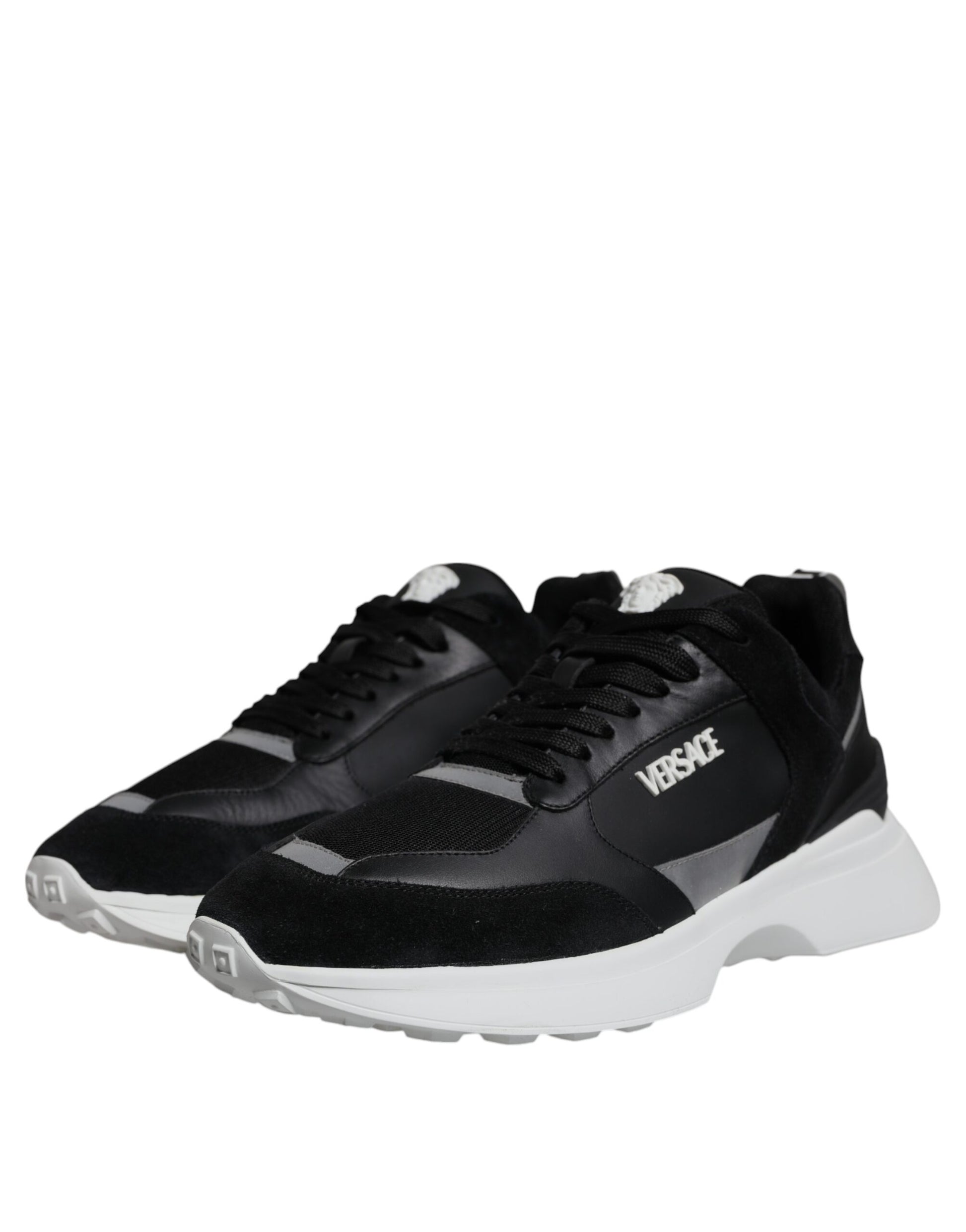 Versace Black Canvas Quad Fabric Medusa Low Top Sneaker Shoes - Ginchy