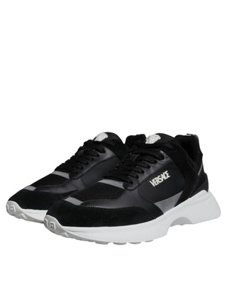 Versace Black Canvas Quad Fabric Medusa Low Top Sneaker Shoes - Ginchy