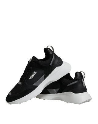 Versace Black Canvas Quad Fabric Medusa Low Top Sneaker Shoes - Ginchy