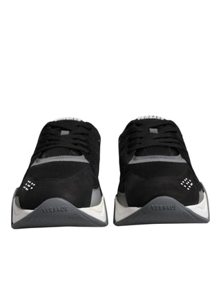 Versace Black Leather Neoprene Chunky Low Top Sneakers Squalo Shoes - Ginchy