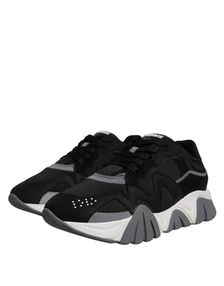Versace Black Leather Neoprene Chunky Low Top Sneakers Squalo Shoes - Ginchy