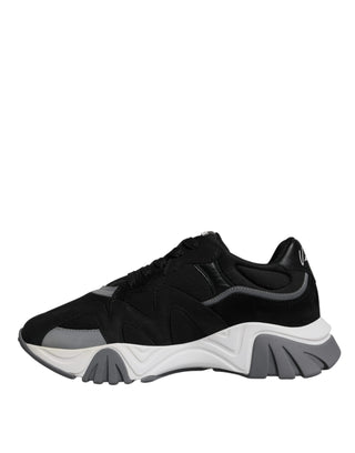 Versace Black Leather Neoprene Chunky Low Top Sneakers Squalo Shoes - Ginchy