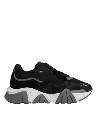 Versace Black Leather Neoprene Chunky Low Top Sneakers Squalo Shoes - Ginchy