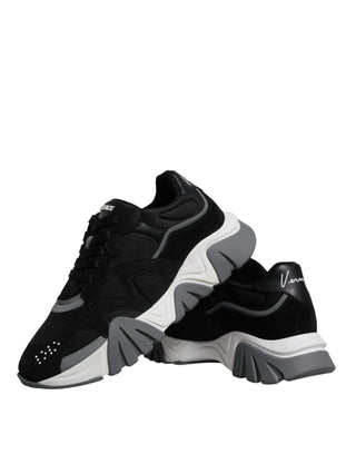 Versace Black Leather Neoprene Chunky Low Top Sneakers Squalo Shoes - Ginchy