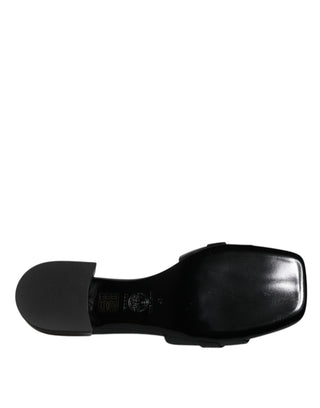 Versace Black Leather Logo Plaque Slip On Slides Flats Shoes - Ginchy