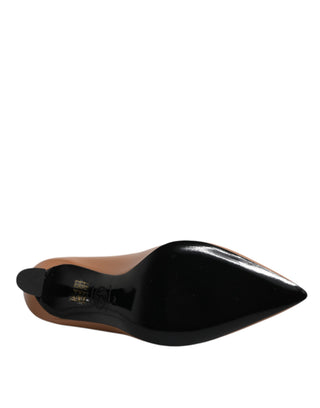 Versace Brown Leather Logo Plaque High Heels Pumps Shoes - Ginchy