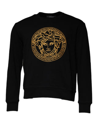 Versace Black Medusa Embroidery Crew Neck Pullover Sweater - Ginchy