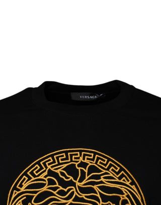 Versace Black Medusa Embroidery Crew Neck Pullover Sweater - Ginchy
