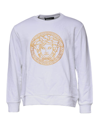 Versace White Medusa Embroidery Crew Neck Pullover Sweater - Ginchy