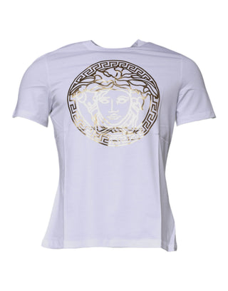Versace White Medusa Print Cotton Crew Neck T-shirt - Ginchy